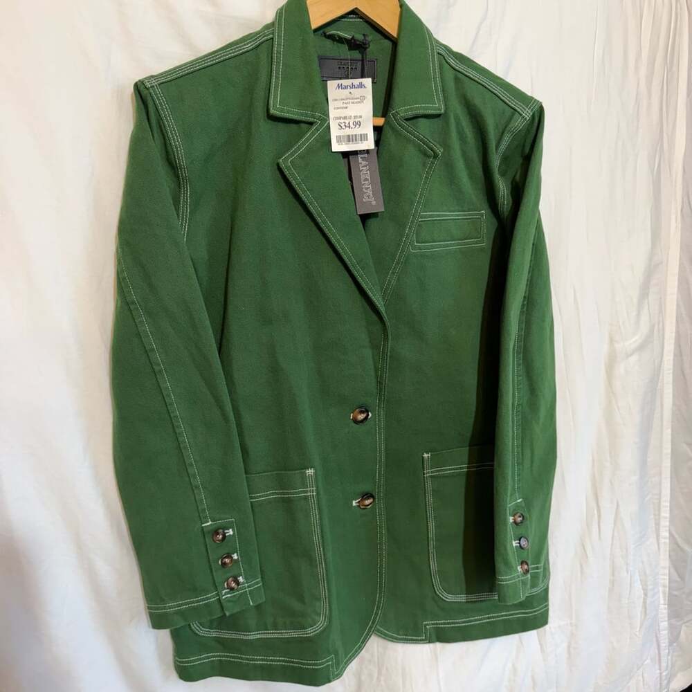 BlankNYC Twill Blazer Size S Green Contrast Stitch Cotton Jacket